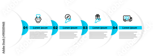 Set line Humanitarian truck, Give gift, Donation and charity and Volunteer icon. Vector