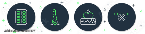 Set line Cigarette butt, Heartbeat increase, Nicotine gum blister pack and No smoking icon. Vector