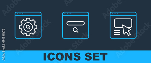 Set line UI or UX design, Browser setting and Search engine icon. Vector