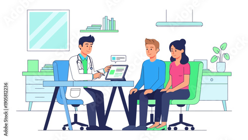 Consultation and Care: A doctor provides attentive care in consultation with a couple, offering expert guidance and support in a healthcare setting.