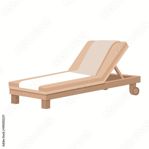 Wooden outdoor adjustable lounge chair with comfortable cushion for relaxing in sunlit gardens or poolside areas.