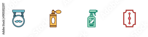 Set Barbershop, Aftershave bottle with atomizer, Hairdresser pistol spray and Blade razor icon. Vector