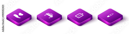 Set Isometric Heart in hand, Acupuncture therapy, Clipboard with checklist and Pipette icon. Vector