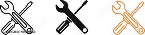 Crossed wrench and screwdriver icons set repair maintenance tools vector collection isolated mechanical workshop equipment design