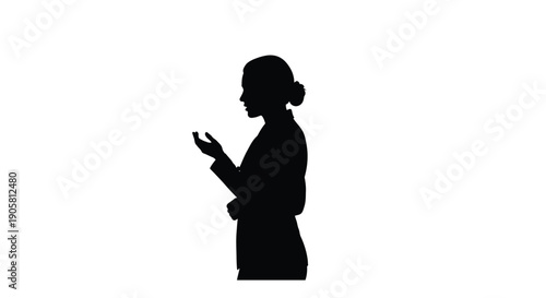 Silhouette of a woman in a business suit gesturing with her hand