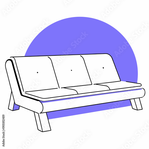 Minimalist geometric couch design with white upholstery and purple abstract background for modern interior spaces.