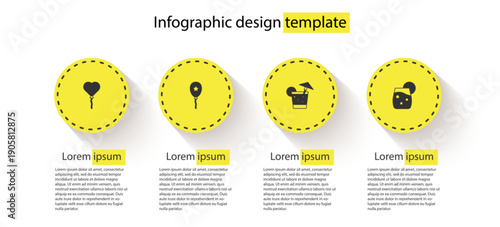 Set Balloons in form of heart, with ribbon, Cocktail and . Business infographic template. Vector