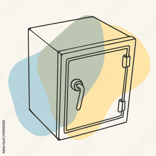 Minimalist line art of a secure safe with abstract colorful background illustrating protection and security.
