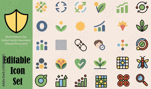 World Malaria Day Global Health Awareness Disease Prevention Icon Set