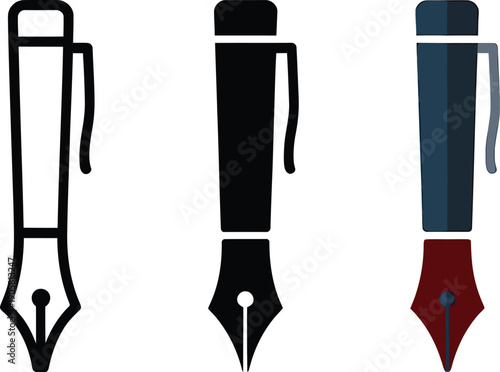 Collection of three stylized fountain pen icons representing different artistic and design styles