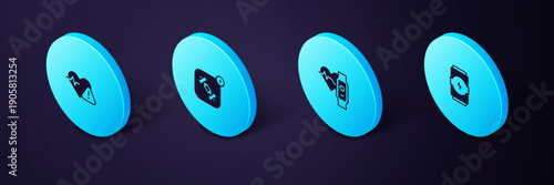 Set Isometric Energy drink, Smart watch with heart, Fitness app and Heart rate icon. Vector