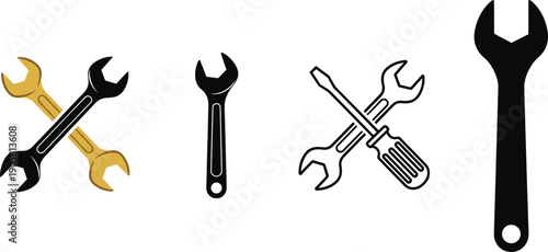 Wrench and screwdriver repair tools icons set mechanical maintenance equipment vector collection isolated workshop design