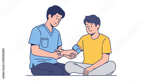 Healthcare Check: A healthcare professional is measuring blood pressure of a patient, focused on providing healthcare support. A display of health check, wellness care and medical examination