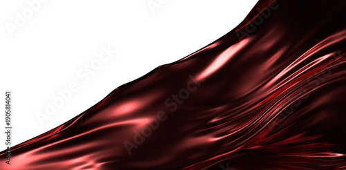 Abstract satin fabric with a play of light and shadow, featuring flowing folds of red material. Perfect for design backg