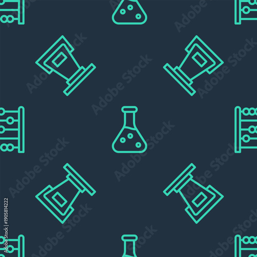 Set line Test tube, Stage stand and Abacus on seamless pattern. Vector