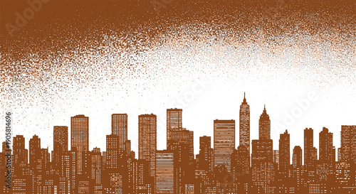 Modern City Skyline Silhouette with Abstract Sky.