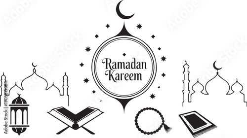 Ramadan kareem islamic vector illustration with crescent moon and quran Vector