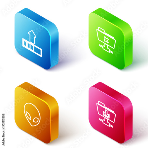 Set Isometric line Loading, FTP cancel operation, Alien and folder download icon. Vector