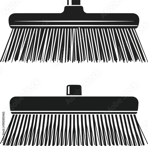 Two different types of brooms with long bristles for sweeping