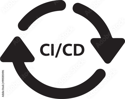 Black C I C D circular arrows with text CI CD continuous integration continuous delivery desi