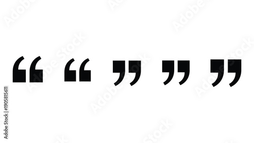 A series of quotation marks in various styles and sizes arranged in a row. Vector
