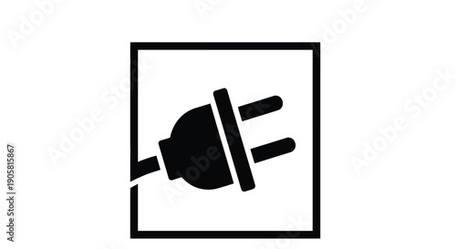 Simple black icon of a standard electrical plug within a square frame