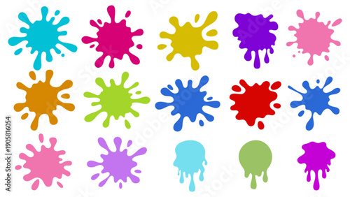 Colorful Paint Splashes and Ink Blots Set