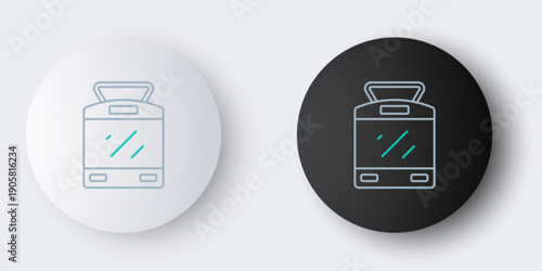 Line Tram and railway icon isolated on grey background. Public transportation symbol. Colorful outline concept. Vector