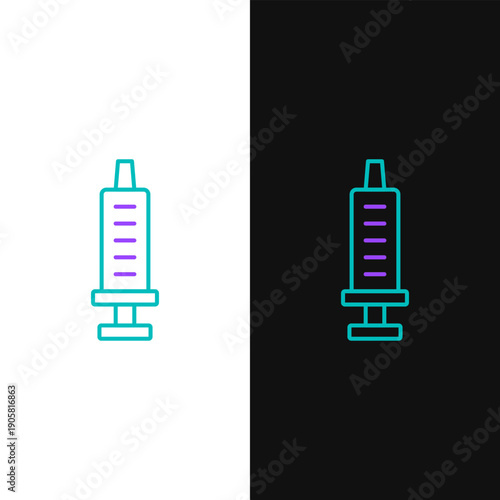 Line Syringe icon isolated on white and black background. Syringe for vaccine, vaccination, injection, flu shot. Medical equipment. Colorful outline concept. Vector