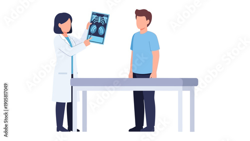 Medical Consultation: A healthcare professional, in a moment of attentive diagnosis, reviews the image of a patient's examination results with the individual.