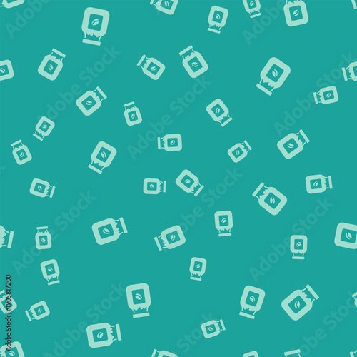 Green Coffee jar bottle icon isolated seamless pattern on green background. Vector