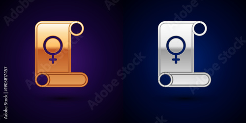 Gold and silver Feminism icon isolated on black background. Fight for freedom, independence, equality. Vector