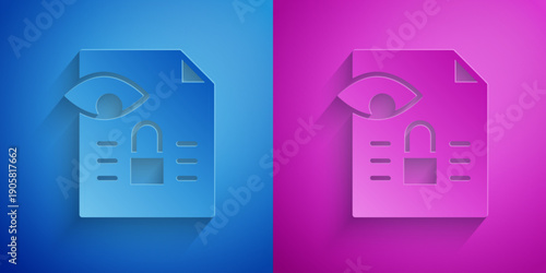 Paper cut Journalistic investigation icon isolated on blue and purple background. Financial crime, tax evasion, money laundering, corruption. Paper art style. Vector