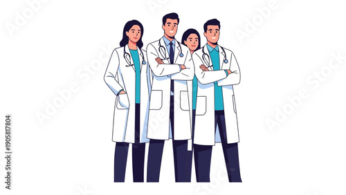 Dedicated Medical Team: A united group of healthcare professionals, radiating competence and compassion, stands ready to serve, symbolizing commitment and expertise in the medical field.