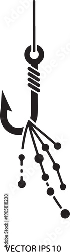 Black fishing hook with multiple lures and line bait fishing line