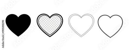 Four different styles of heart shapes in black and white