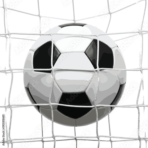 Soccer ball in goal net realistic football sport concept illustration
