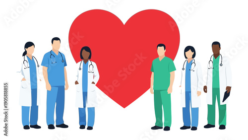 Healthcare Heart Team: A dedicated medical team stands united, a symbol of care, love, and compassion. Each individual contributes to a collective mission of health and healing.
