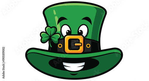 Smiling leprechaun hat with shamrock on St Patrick's Day, Generative AI.