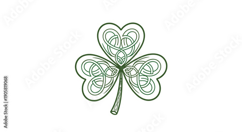 Intricate green shamrock with Celtic knotwork design, Generative AI.