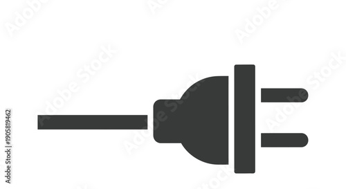 Simple black silhouette of a standard electrical plug against a white background