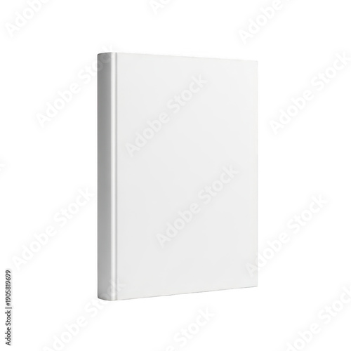 A white book with a plain cover standing upright
