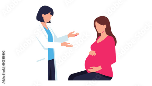 A Caring Dialogue: A doctor and a pregnant woman engage in a supportive consultation, capturing the essence of healthcare. 