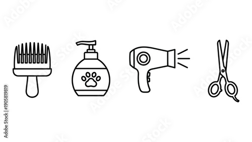 Essential grooming tools for pet care and maintenance Vector