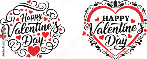 Ultimate Valentine's Day Design Megapack  Featuring Elegant Floral Heart Frames, Modern Coffee and Space-Themed Badges, Whimsical Cupids, and Vibrant Red "Always & Forever" Vector Illustrations