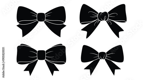 Four elegant black bows with white dots arranged in a square pattern. Vector