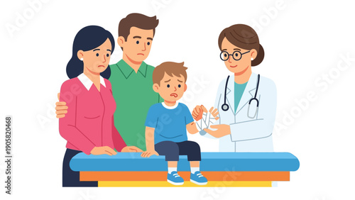Consultation with Doctor: A concerned family seeks solace and guidance from a healthcare professional, as they navigate a child's health journey in a caring environment.