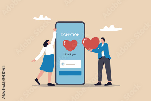 Couple sharing love through a dating app on a smartphone together outdoors