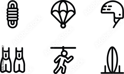 Adventure Sports and Outdoor Activity Line Icon Set