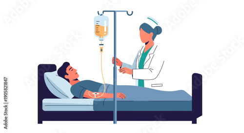 A caring nurse administers an intravenous drip to a patient resting in a hospital bed, providing essential medical treatment and comfort